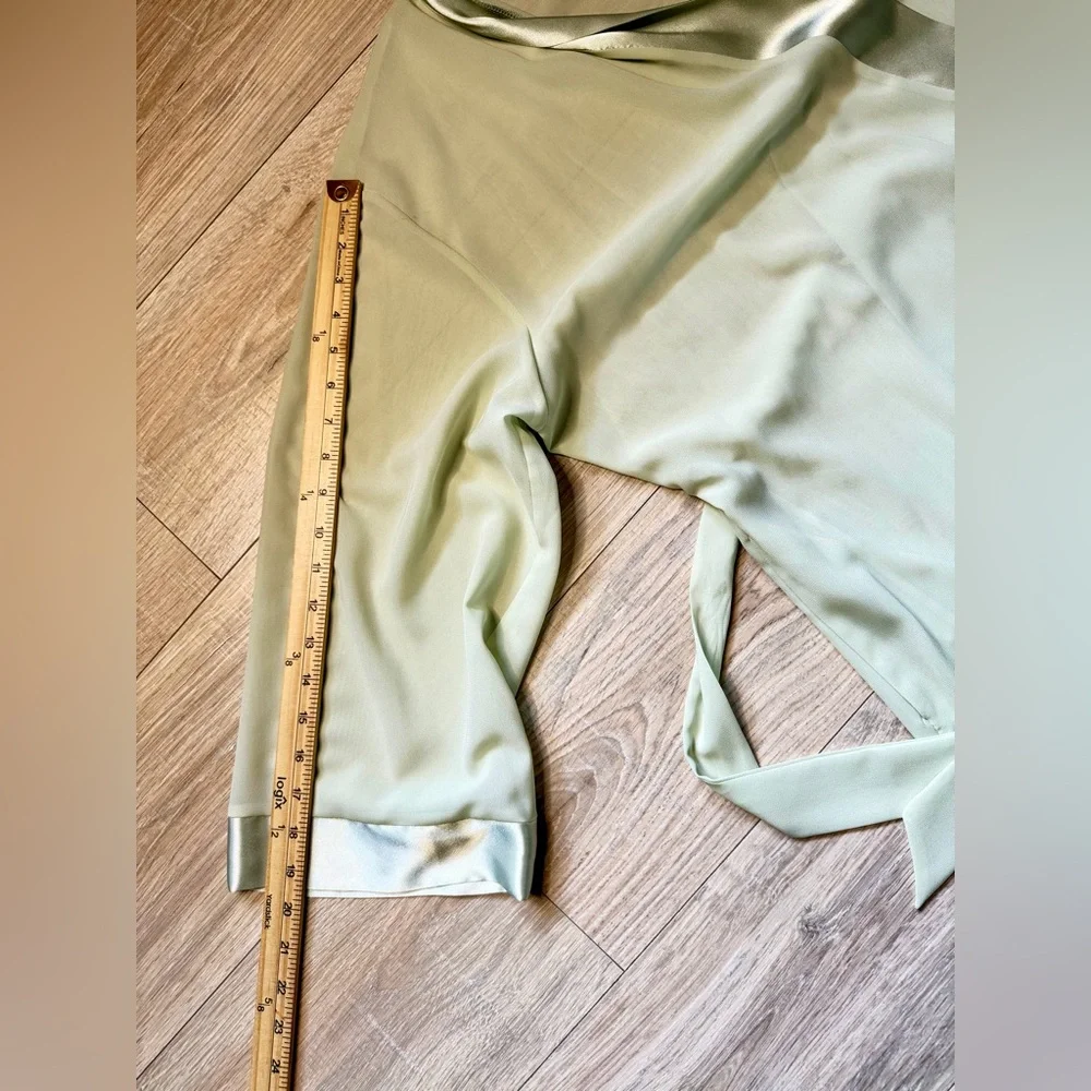 Halston 2X Sage Green Sheer Robe & Slip Dress Set Satin Trim Elegant Lounge - Picture 14 of 16